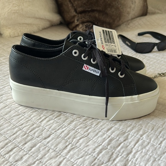 Superga 2790 Nappa matte black platform fashion sneakers 9 women’s - Picture 2 of 13